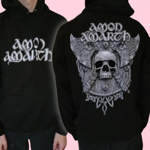 Official Amon Amarth Heavy Metal Grey Skull Viking Double-Sided Hoodie (L) - Picture 1 of 4